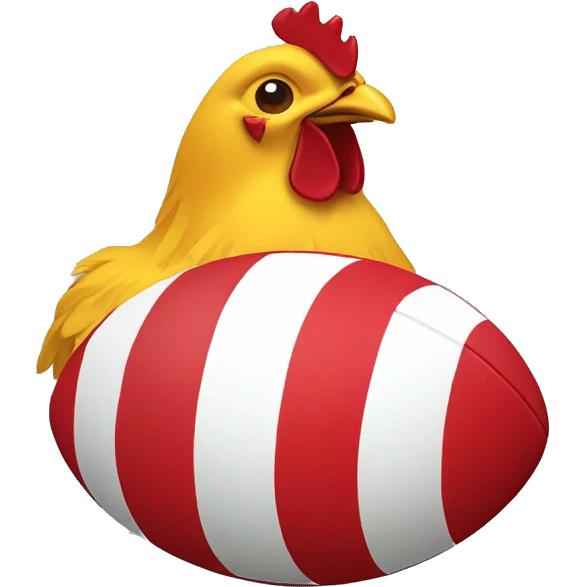 rugby ball French, with a small red chicken in the middle emoji