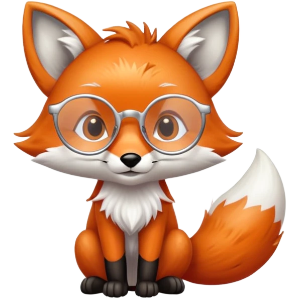 A kind fox with shimmering fur, a glowing tail, a silver star on its forehead, and round glasses, sitting with its front paws together in a thankful gesture. 🦊🙏 emoji