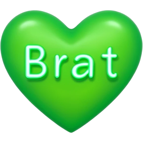 The word brat on a neon green heart  emoji
