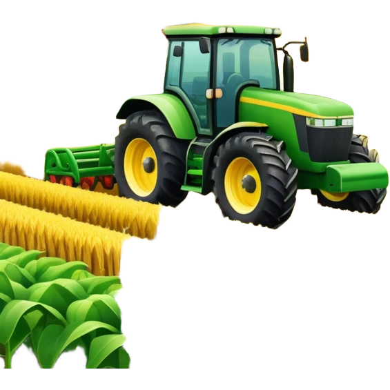 An icon featuring a large farming tractor in the middle of a lush field, with crops ready for harvest. The design includes farming tools, a barn in the distance, and a vibrant landscape, symbolizing the immersive world of agricultural simulation. Transparent background. emoji