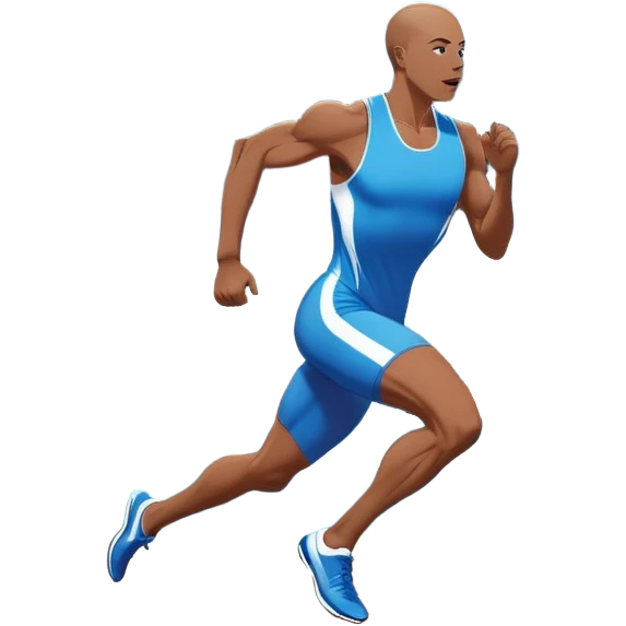An icon showing a large stadium filled with cheering fans and bright lights In the background. The sky is clear and blue. a running track with lanes marked in white. A sprinter in mid-stride pushes forward, muscles tense.Transparent background emphasizes the speed and energy of running. emoji