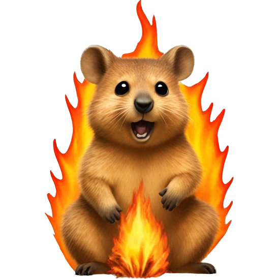 quokka surrounded by fire emoji
