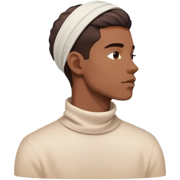 Minimalist male profile surrounded by ethereal energy waves with clothing items and accessories floating around it, style inspiration concept emoji