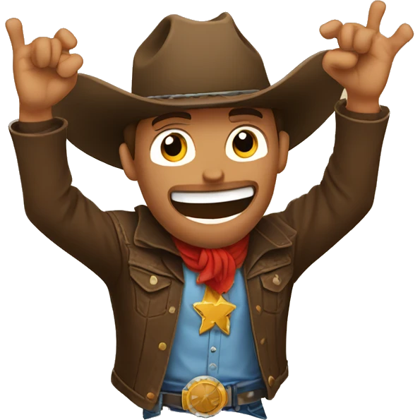 cowboy with his hands up making rock and roll symbols emoji