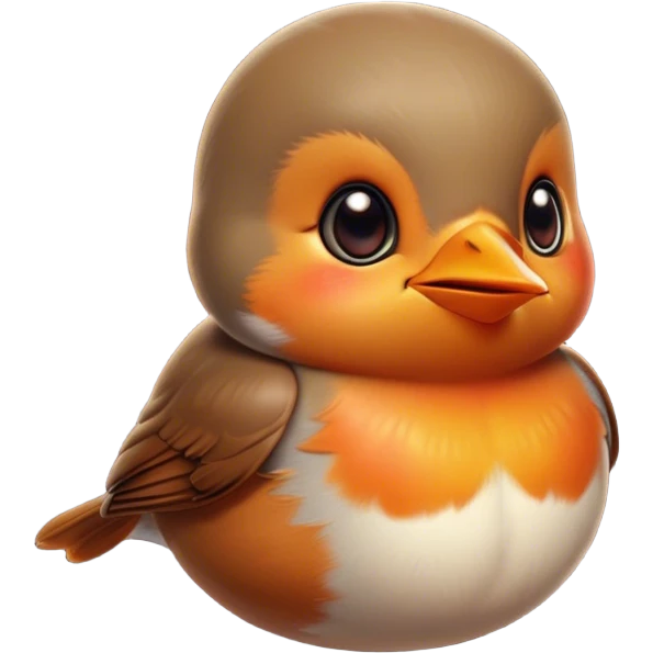 Cinematic Cute Robin Portrait Emoji, Head tilted playfully and inquisitively, featuring a charming, petite form with a vibrant red breast, round, sparkling eyes full of gentle mischief, and a delicate, beak-like smile, Simplified yet irresistibly adorable features, highly detailed, glowing with a warm, inviting glow, high shine, affectionate and lively, stylized with a touch of whimsical woodland charm, soft glowing outline, capturing the essence of a mischievous yet endearing robin that seems as if it could sing out of the screen into your heart! emoji