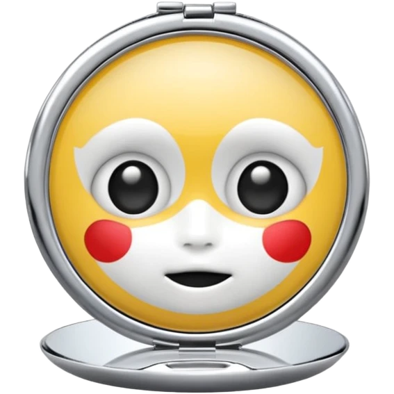 small round compact mirror, shiny reflective face, emoji