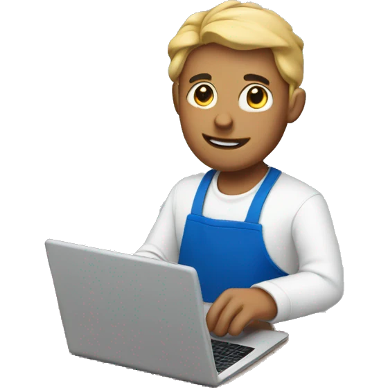 guy in a blue apron with a laptop emoji