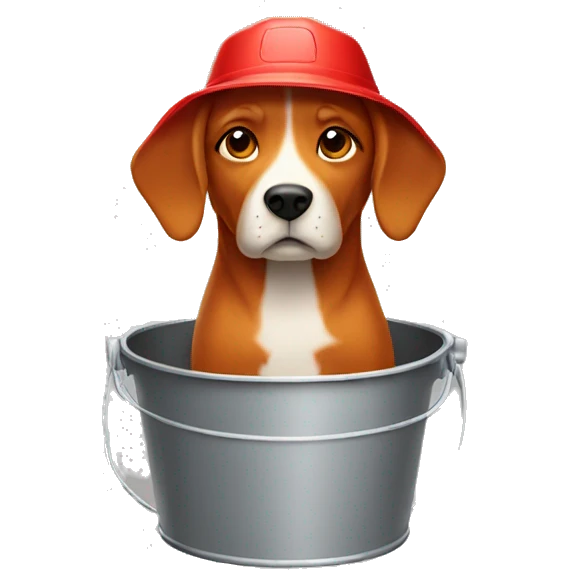 Red Dog wearing a bucket emoji