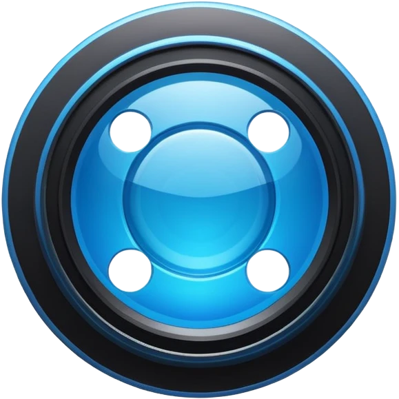 A round camera lens, minimalist, with highlights, blue emoji