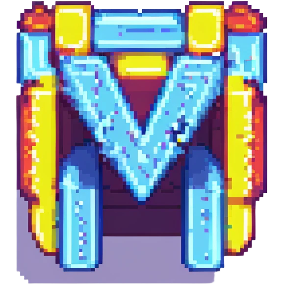 stylized pixel art capital M, blocky and colorful emoji