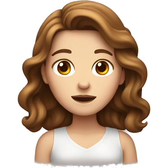 white girl with brown wavy hair shrugging emoji