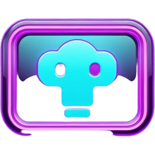 futuristic glowing like, neon purple and cyan light, dark background, digital tech style emoji