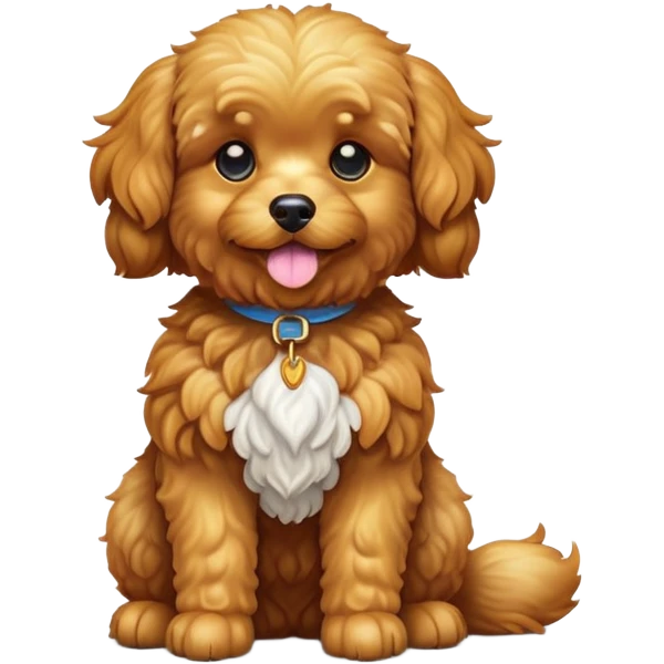 cinematic-[cavoodle dog]-realistic-full-body-sitting-emoji,-tail-resting-loosely-beside-its-paws,-head-tilted-dramatically,-curly-[solid golden]-fur that looks like fried chicken,-simplified-yet-realistic-focused-features,-highly-detailed,-glowing-with-an-almost-sarcastic-glow emoji