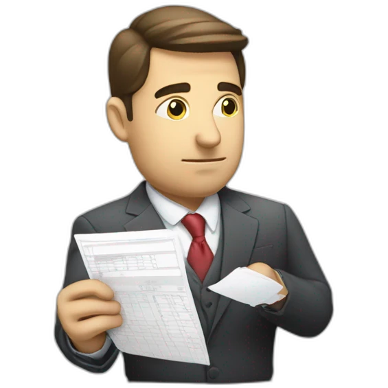 pensive business man checking balance sheets emoji