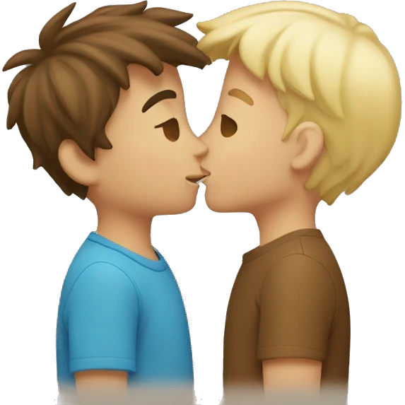 Two boys kissing, one blond and one brown haired emoji