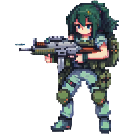 anime style PUBG character with assault rifle emoji