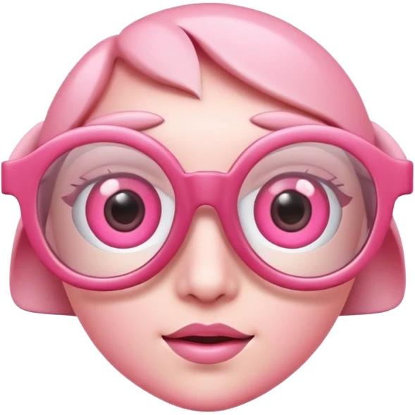 A 3D cartoon rose-pink eye spectacle, glossy curved frame, soft reflections, isolated on plain background, Memoji-style. . emoji