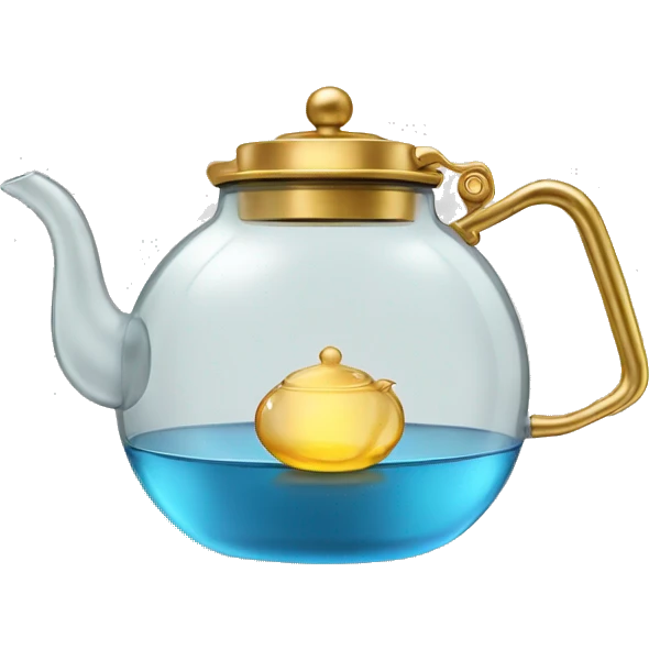 glass tea kettle with gold tea emoji