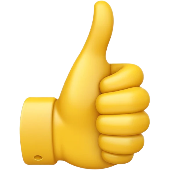 Apple-style 3D illustration of a single yellow emoji hand giving a thumbs up gesture, glossy and rounded, centered on a clean white background, soft shadow underneath, isolated and minimal design emoji