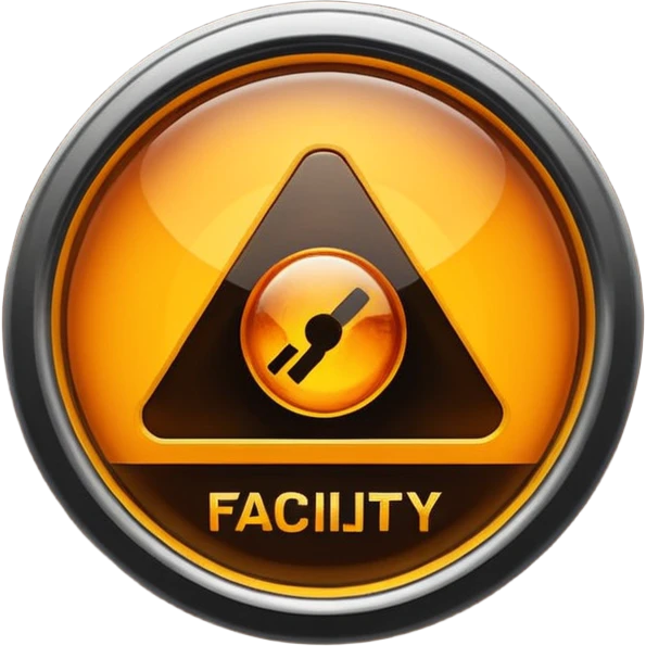 Minimal logo emoji with a glowing amber industrial emblem above bold text reading “THE FACILITY”, dark background, clean typography, sci-fi bunker aesthetic, high contrast, emoji