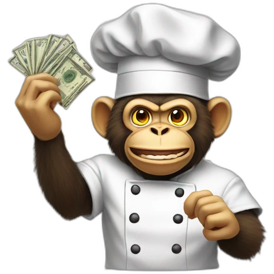 mad monkey chef with burned cash emoji