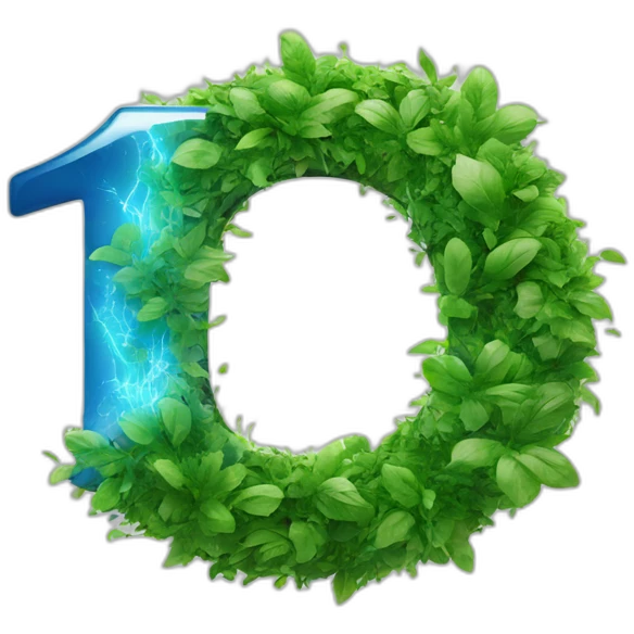 blue "e" from Engie logo and electrical sparks made from green leaves emoji