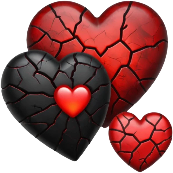 iOS style emoji, dark fantasy heart, black cracked heart, red inner glow, glossy emoji