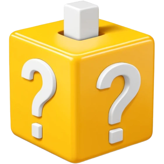  yellow cube shaped box stuffed with white question marker cubes emoji