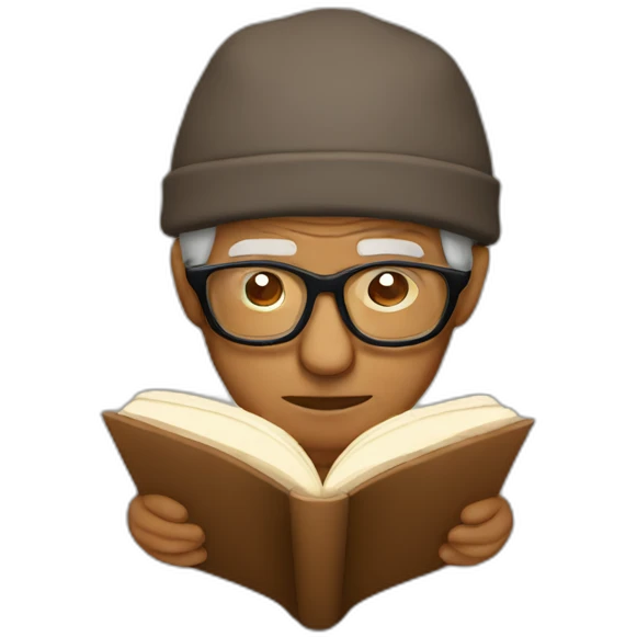 Old brown man with glasses reading a book and wearing sleeping hat emoji