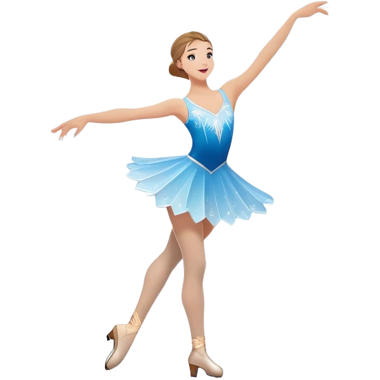 An icon showing a graceful figure skater performing a spin on the ice in a grand ice palace. The rink is illuminated by soft light beams, with cheering spectators in the stands. Snowflakes gently fall, adding to the magical atmosphere. Transparent background highlights elegance and artistry. emoji