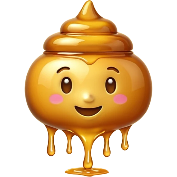 3D iPhone style emoji of golden honey, thick and glossy texture, dripping slowly, isolated on white background, soft shadows, high detail, playful and cute. emoji