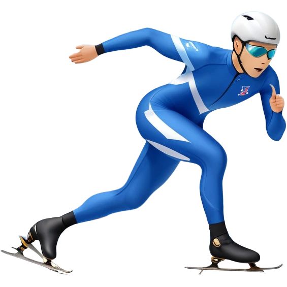 An icon showing a speed skater gliding on a professional oval ice track, captured in mid-motion with aerodynamic posture and sleek skates. The background features snowy mountains, flags, and a clear blue sky. Transparent background reflects the speed and elegance of the sport. emoji