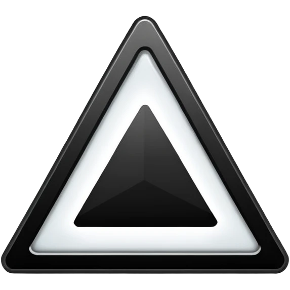 Minimalistic warning triangle emoji, metallic black and white, glowing edges in white, flat vector style, futuristic UI icon

 emoji
