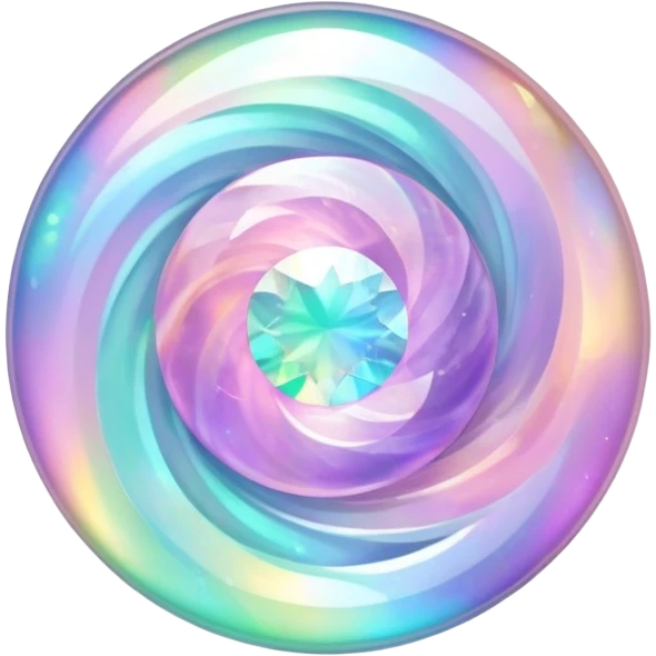 round cut gemstone with pastel holographic swirls inside emoji
