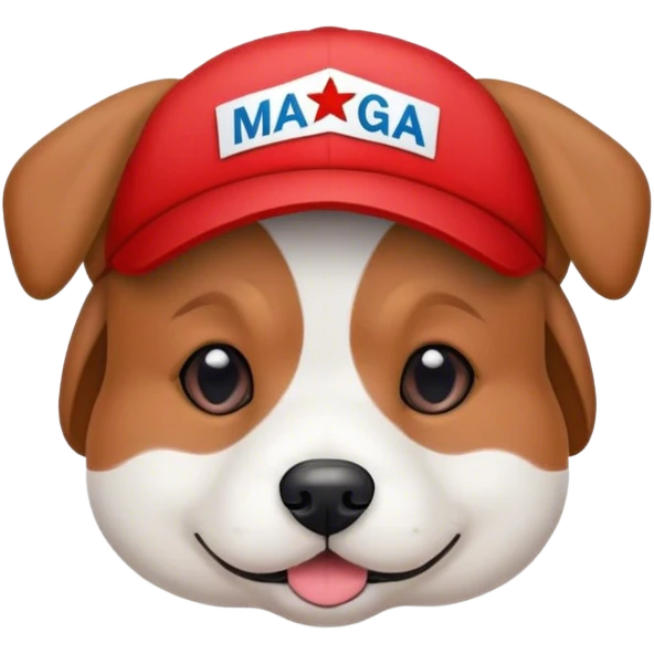 dog wearing a red “MAGA” hat emoji