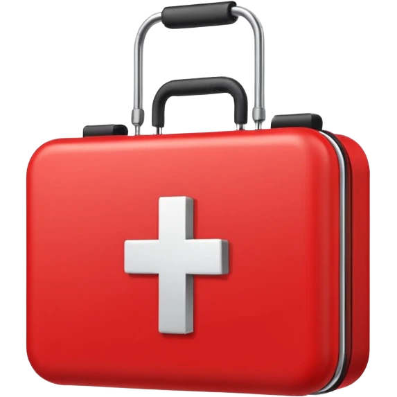 Minimalistic flat vector icon, iOS style, thin black contour on white background. A medical kit with a cross symbol. emoji