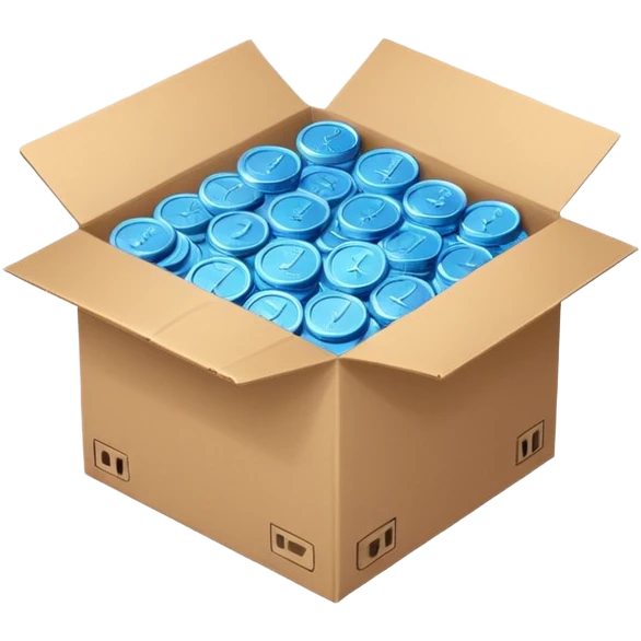 blue coins in a cardboard package emoji