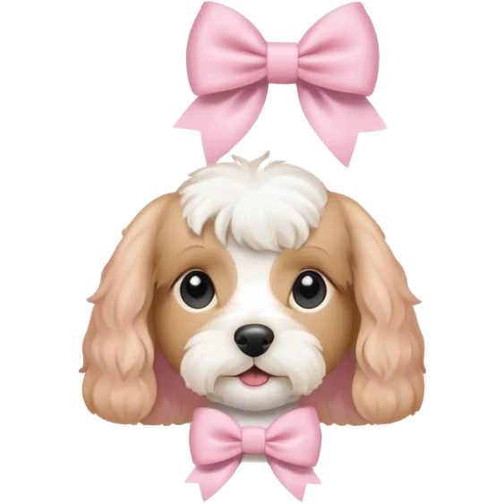 Coquette white cavoodle wearing light pink coquette bows  emoji