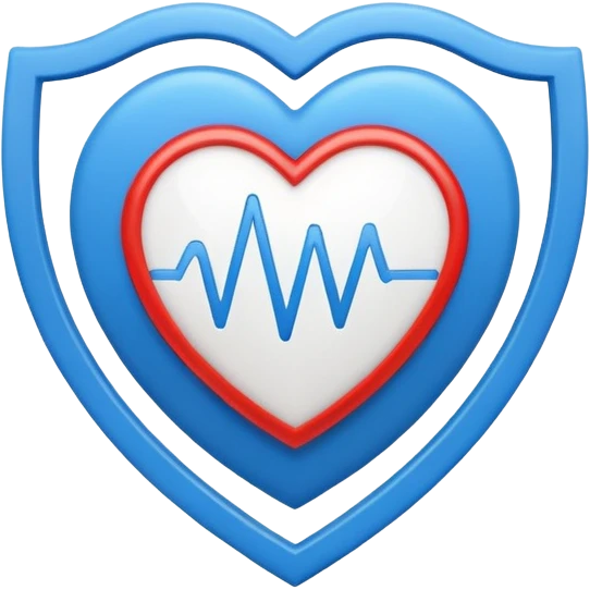 Health monitoring icon, heart inside shield, signal waves, emoji style, modern clinic branding emoji