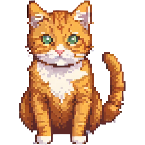 a playful orange tabby cat, pixel art style emoji