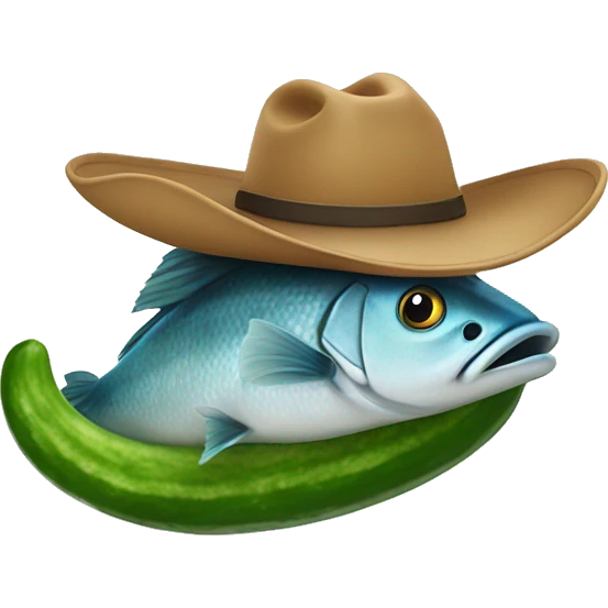 fish on a cucumber with a cowboy hat emoji
