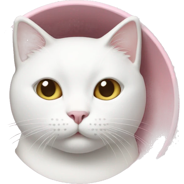 white cat with a light pink bowl emoji