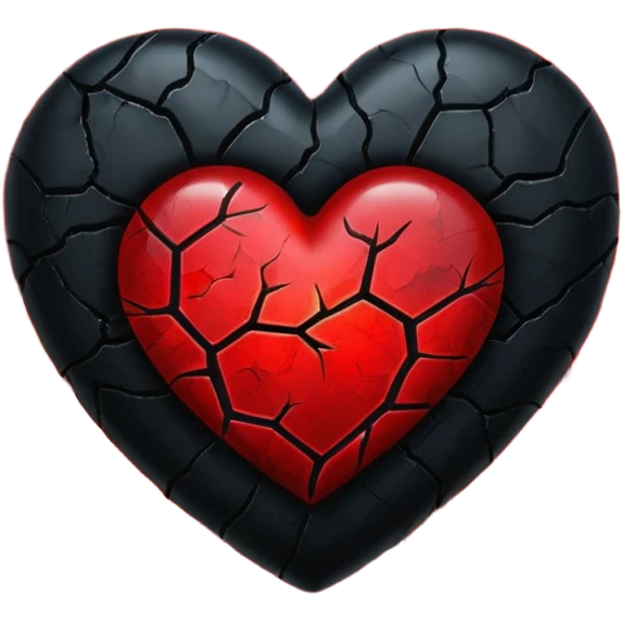 iOS style emoji, dark fantasy heart, black cracked heart, red inner glow, glossy emoji