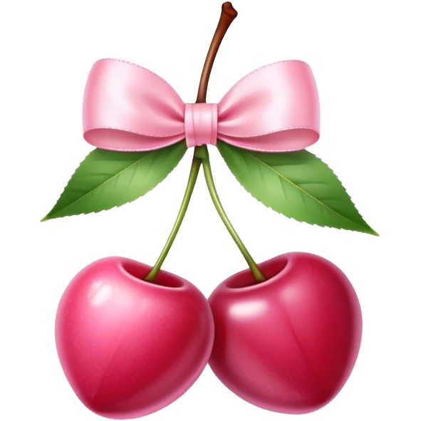 "Two pink cherries with a soft ribbon bow, delicate and sweet, pastel aesthetic."
 emoji