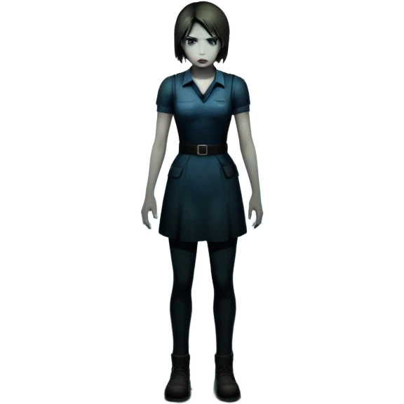 An icon featuring a dark, eerie atmosphere with a spooky environment, inspired by horror games like Resident Evil. The design includes ominous lighting, creepy shadows, and a silhouette of a character in distress. Transparent background enhances the chilling vibe of the scene. emoji