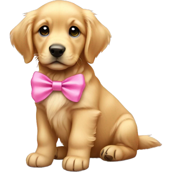 cute golden retriever puppy with pink bow on head emoji