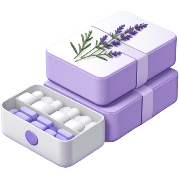 Aesthetic packaging of medicines in lavender color emoji
