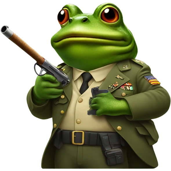 Army frog with a gun and smoking a cigar emoji