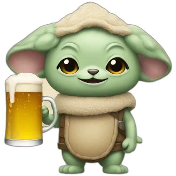 Grogu with a beer emoji