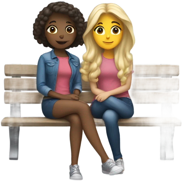Hispanic girl and blonde sitting on bench  emoji
